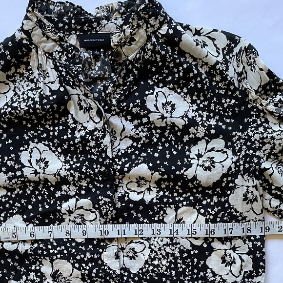 WHO WHAT WEAR Womens Small Blouse Shirt Floral Black White Long Sleeve Button Up - Picture 5 of 7